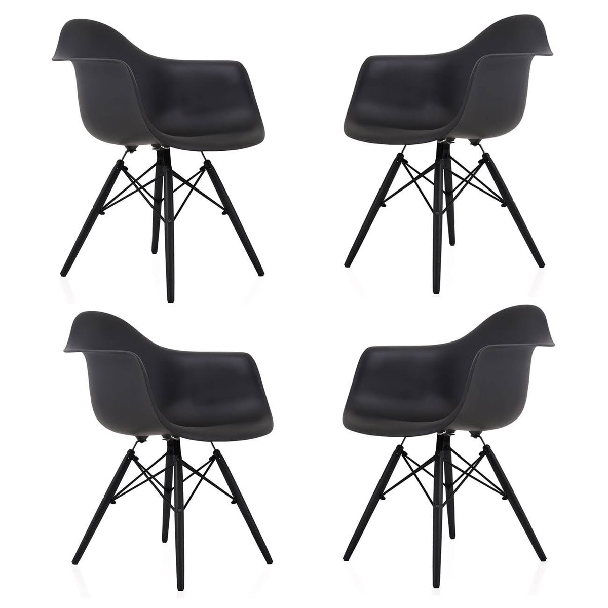 Set of 4 Black Molded Plastic Dining Arm Chair A919