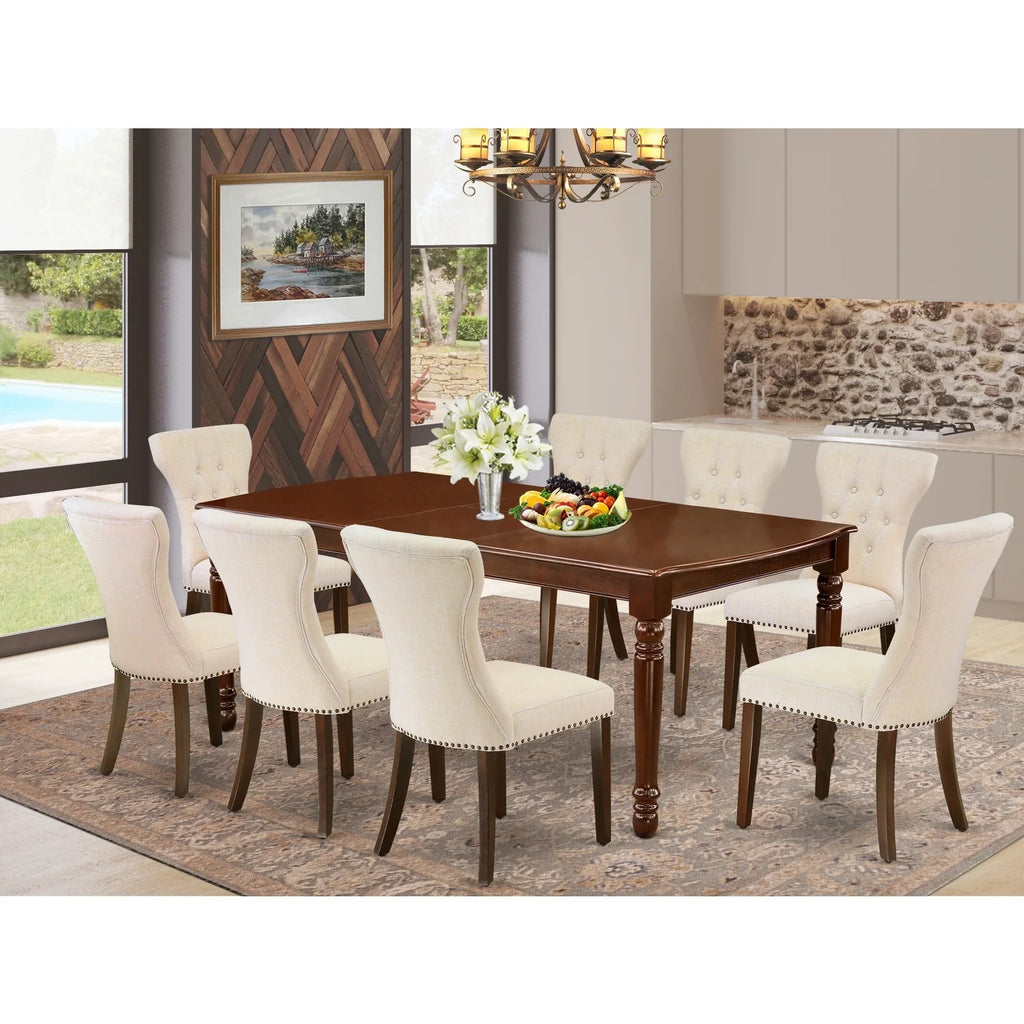 9-Piece Rectangular Dining Table Set with 8 Upholstered Chairs T7438
