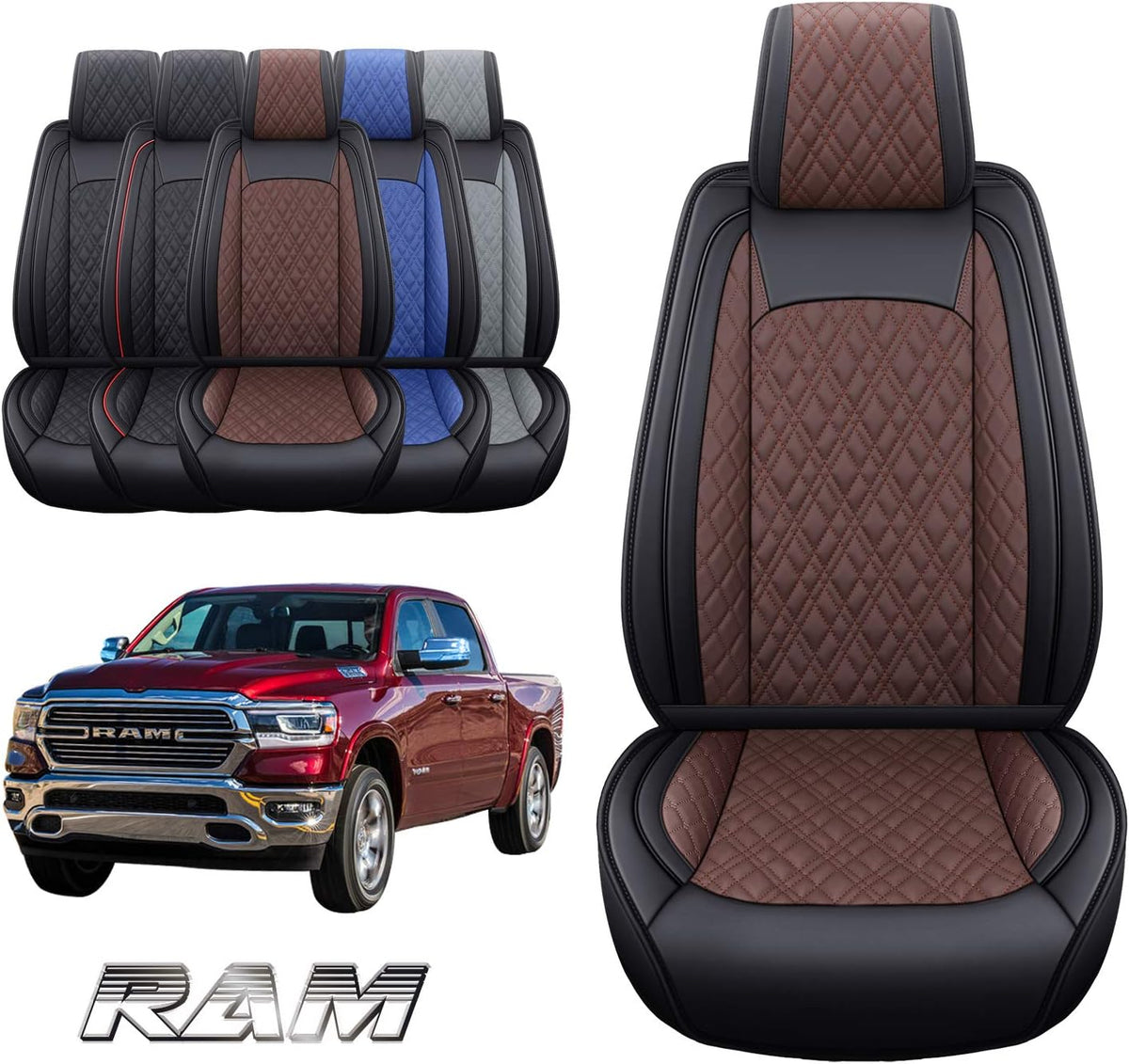 Black-Brown Waterproof Leather Car Seat Covers Full Set Q320078
