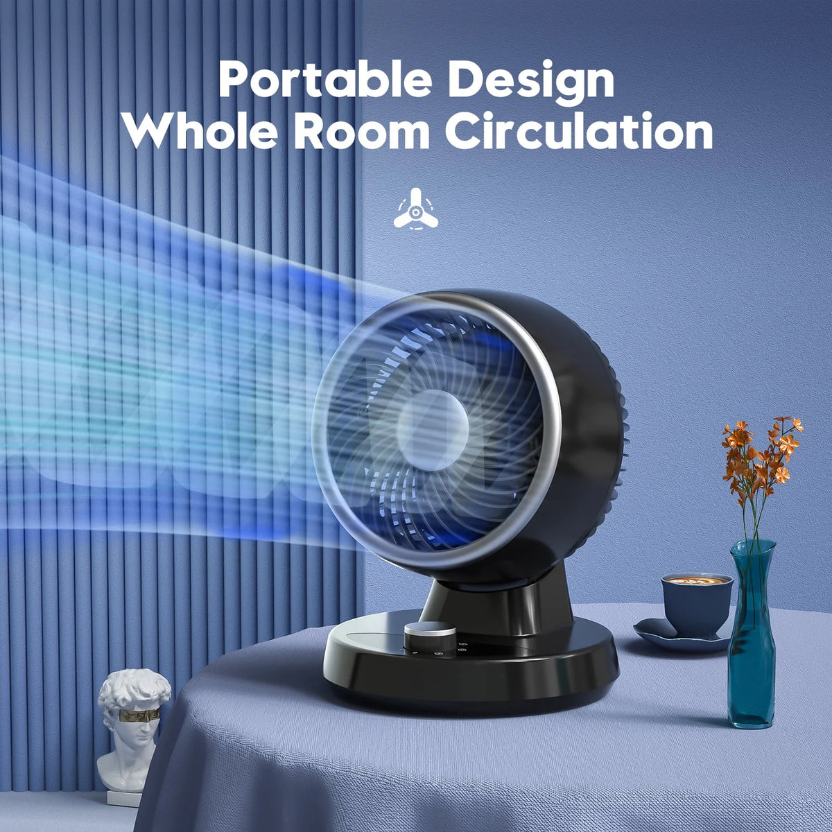 Portable Table Fan with 90° Auto-oscillation, 6 Tilting Head Settings, 3 Speeds O94228