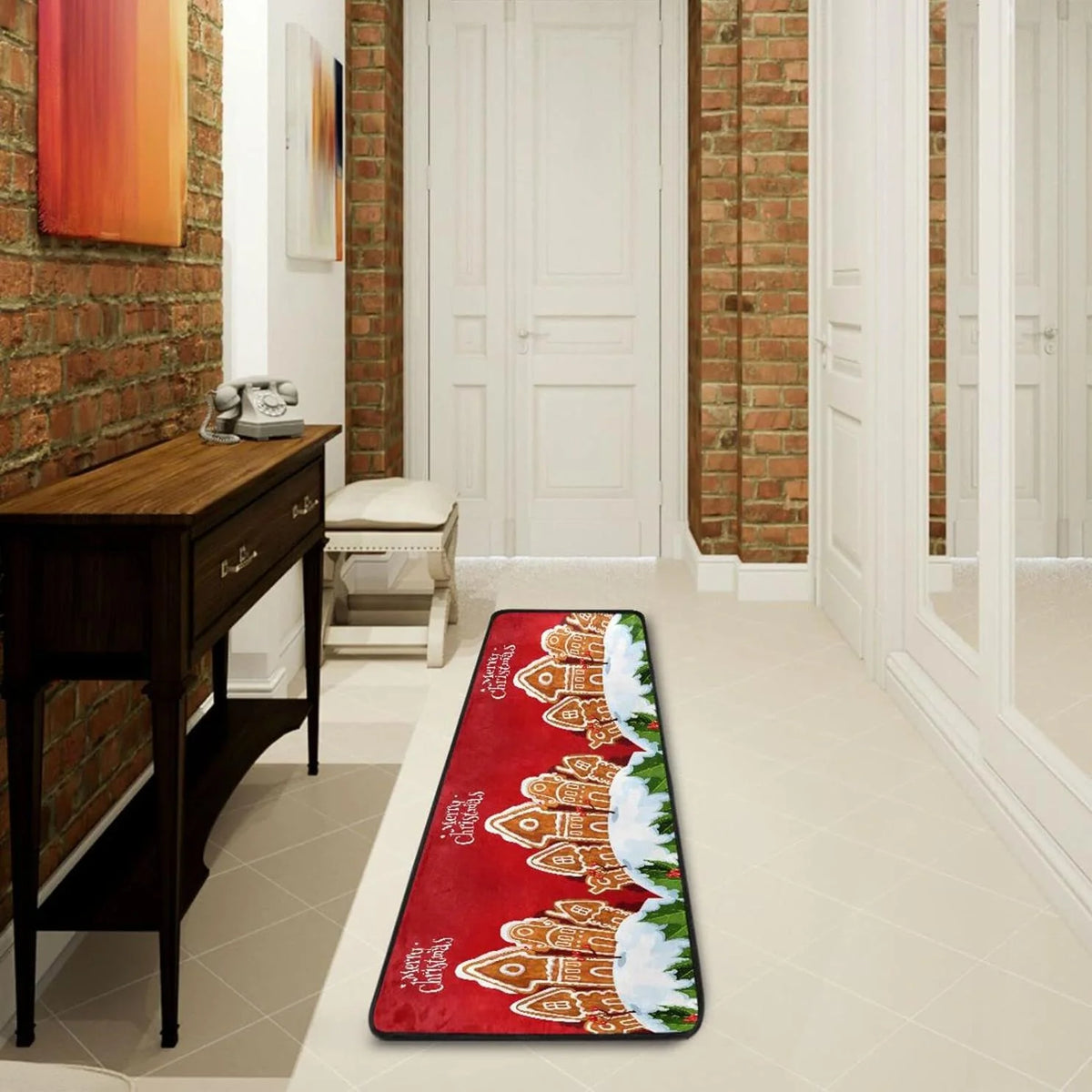 2'x6' Christmas Gingerbread House Runner Rug with Rubber Backing L128