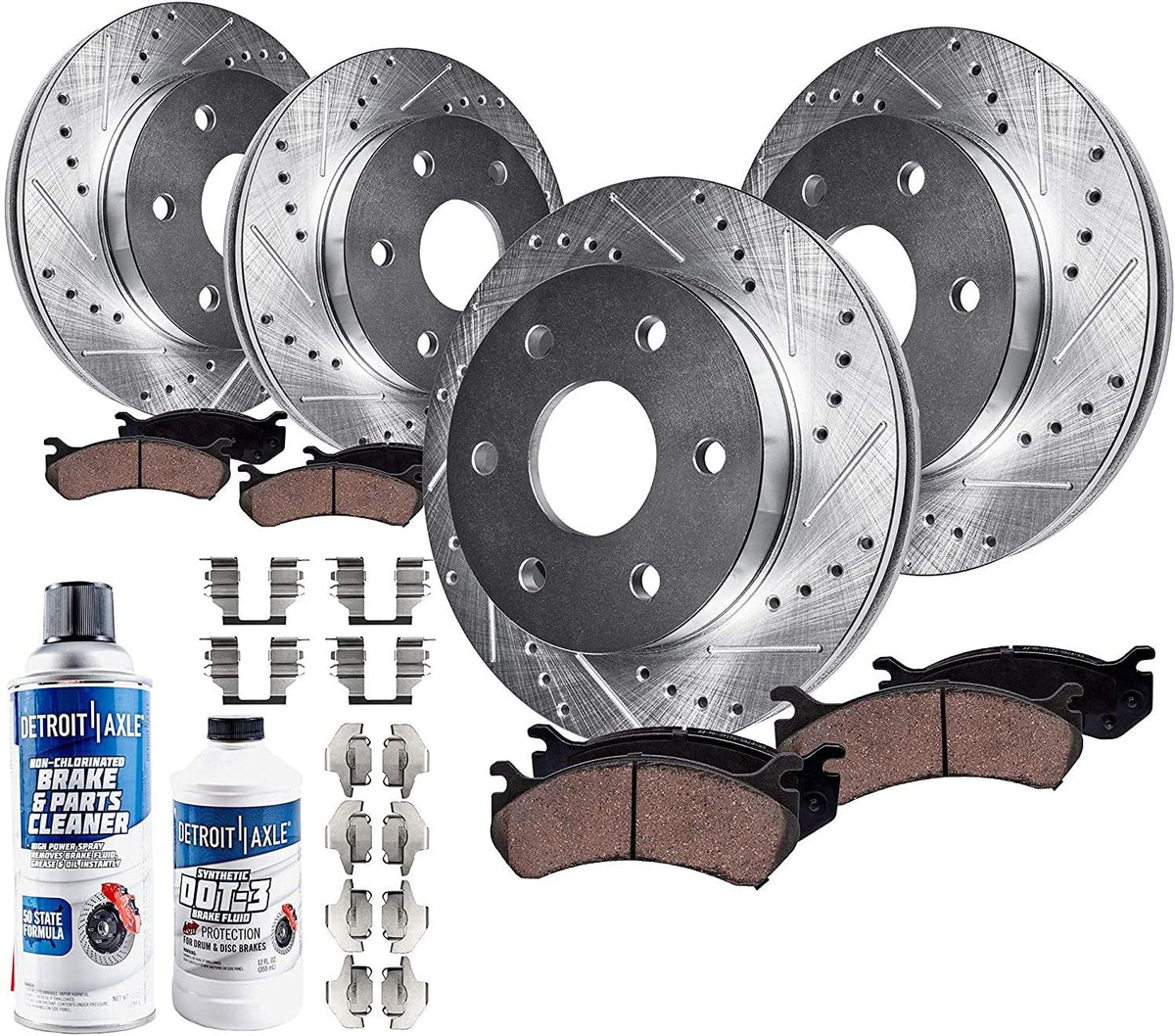 12.99" Front & 13.58" Rear Drilled Slotted Rotors w/ Brake Pads 10pc Set K175