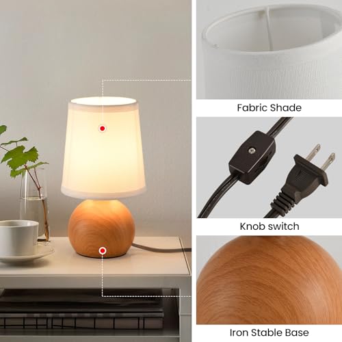 Small Bedside Lamp with Fabric Shade & Wood Finish 10.6" J832