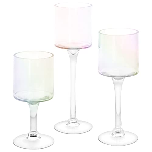 Tall Candle Holder Set Of 3 Clear Glass Y3813