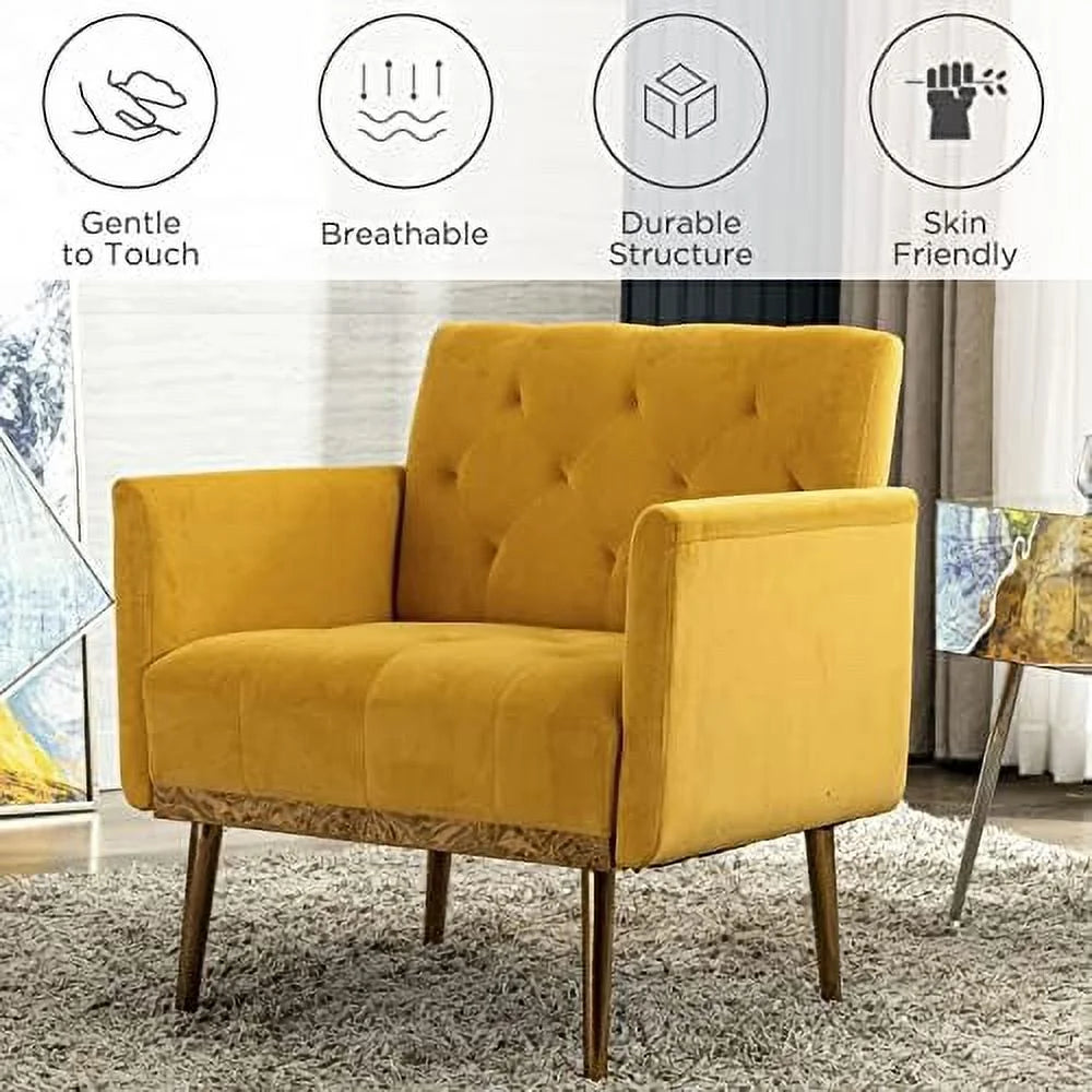 Yellow Velvet Accent Chair with Metal Legs H9678