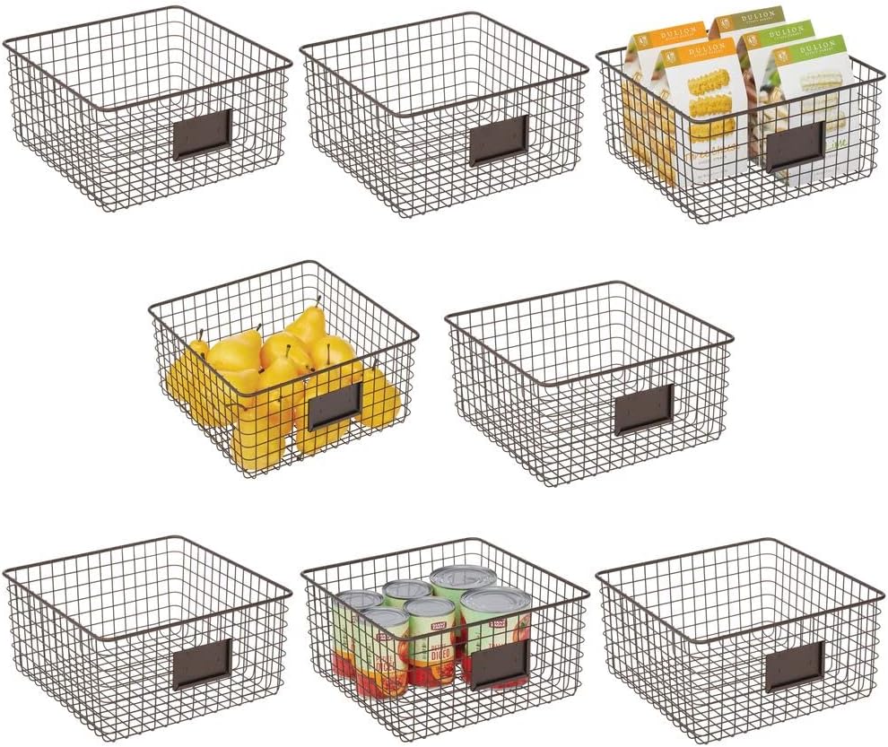 Metal Wire Food Organizer Storage Baskets with Label Slot, 8 Pack, Matte Black J950762