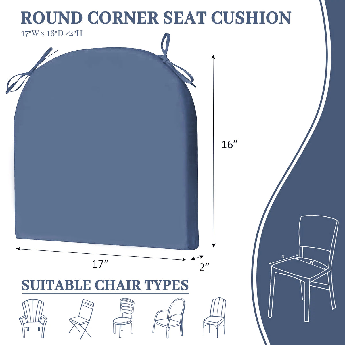 Waterproof Outdoor Seat Cushions Set of 4 Navy Blue X499