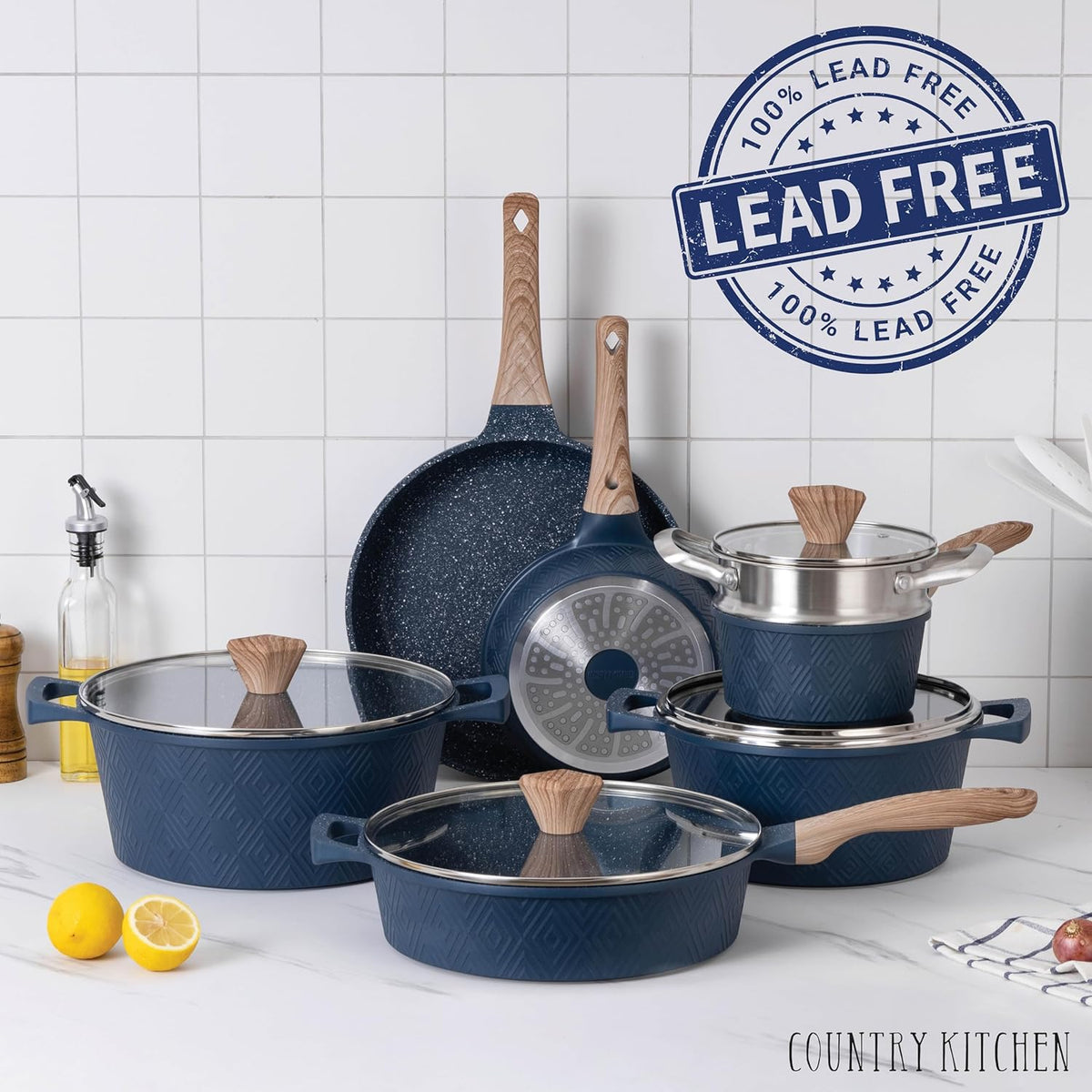 13 Piece Nonstick Cast Aluminum Induction Cookware Set with Glass Lids X446764