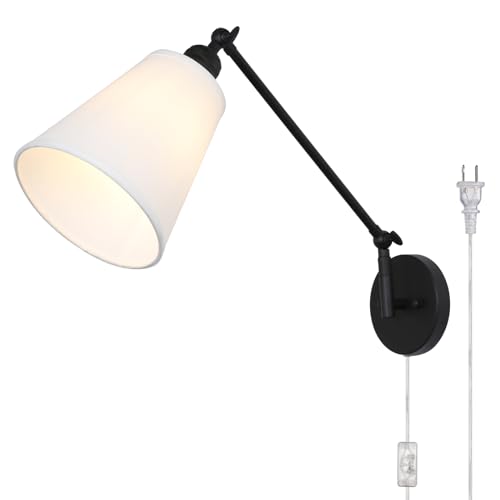 White Textile Swing Arm Wall Sconce with On/Off Switch O8595