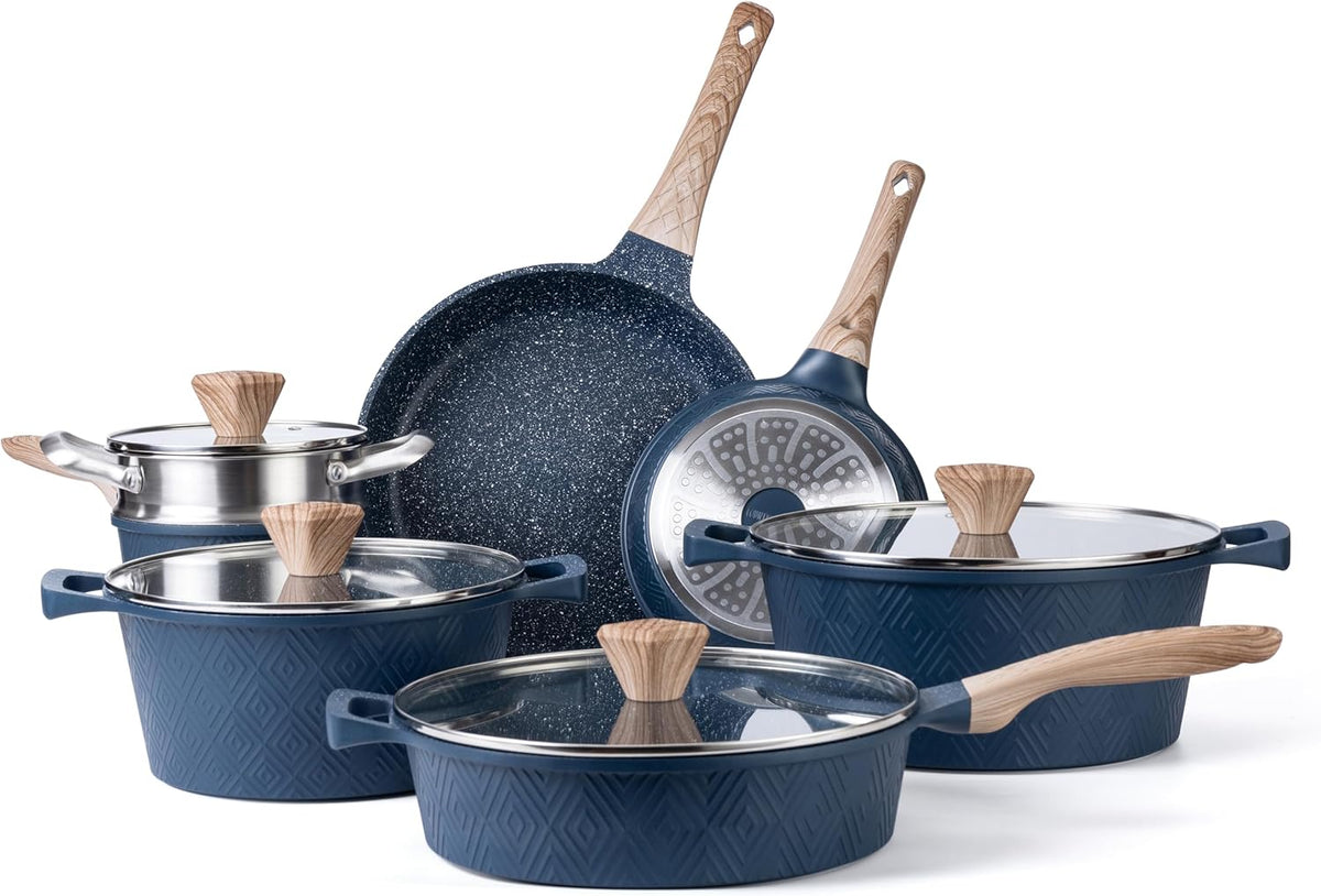13 Piece Nonstick Cast Aluminum Induction Cookware Set with Glass Lids X446764