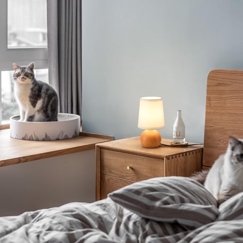 Small Bedside Lamp with Fabric Shade & Wood Finish 10.6" J832