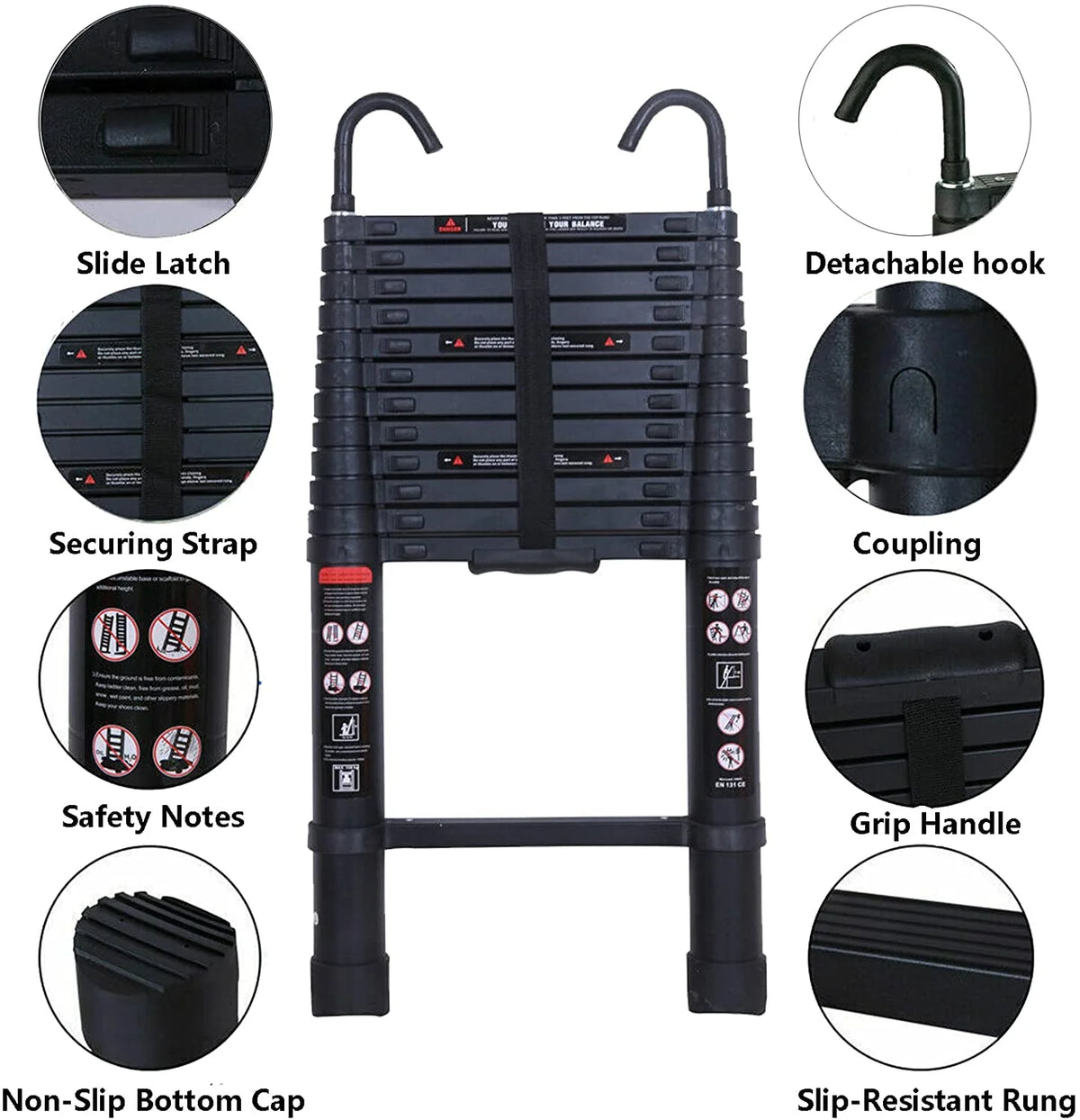12.5Ft Telescopic Aluminum Folding Ladder Y92150