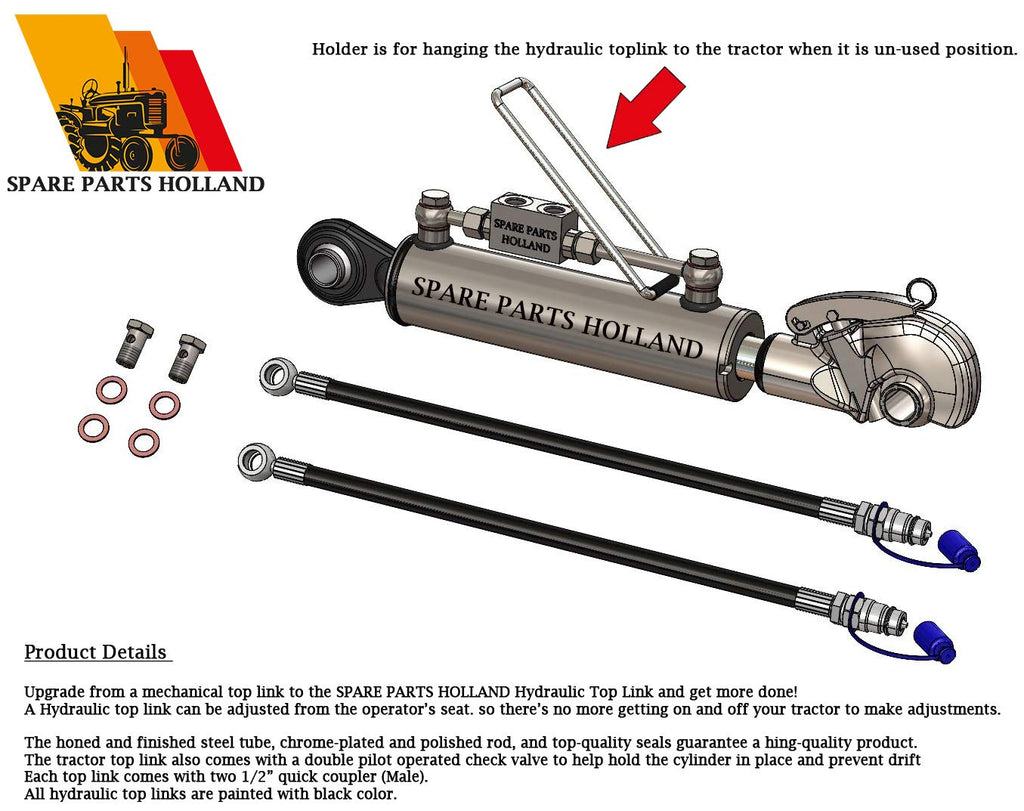 Hydraulic Top Link Cat. 2 Catch Hook 22 7/16 - 32 1/4 Locking Block Stroke 9 7/8 S289