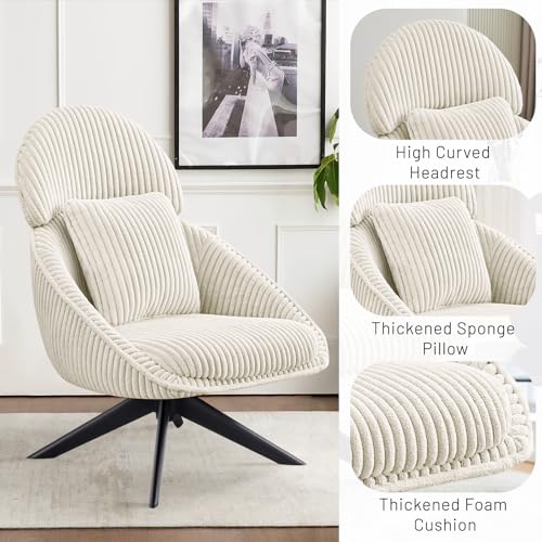 Grey Corduroy Swivel Accent Chair with Arms and Pillow R3006