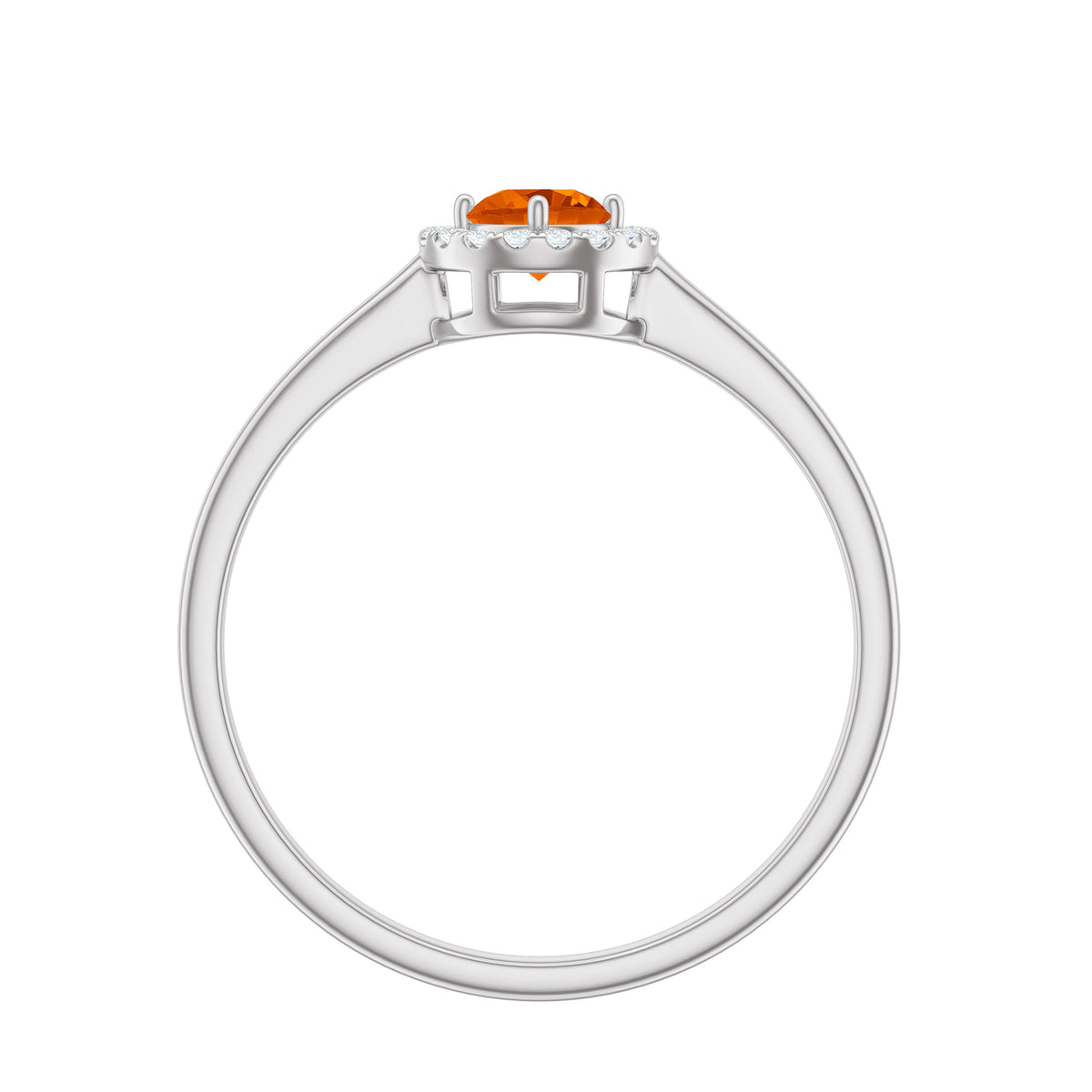 1/4 CT Round Fire Opal Ring with Diamond Halo, 925 Sterling Silver M465