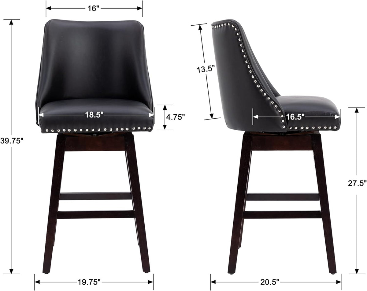27 inch PU Leather Swivel Barstools with Wood Legs T4968