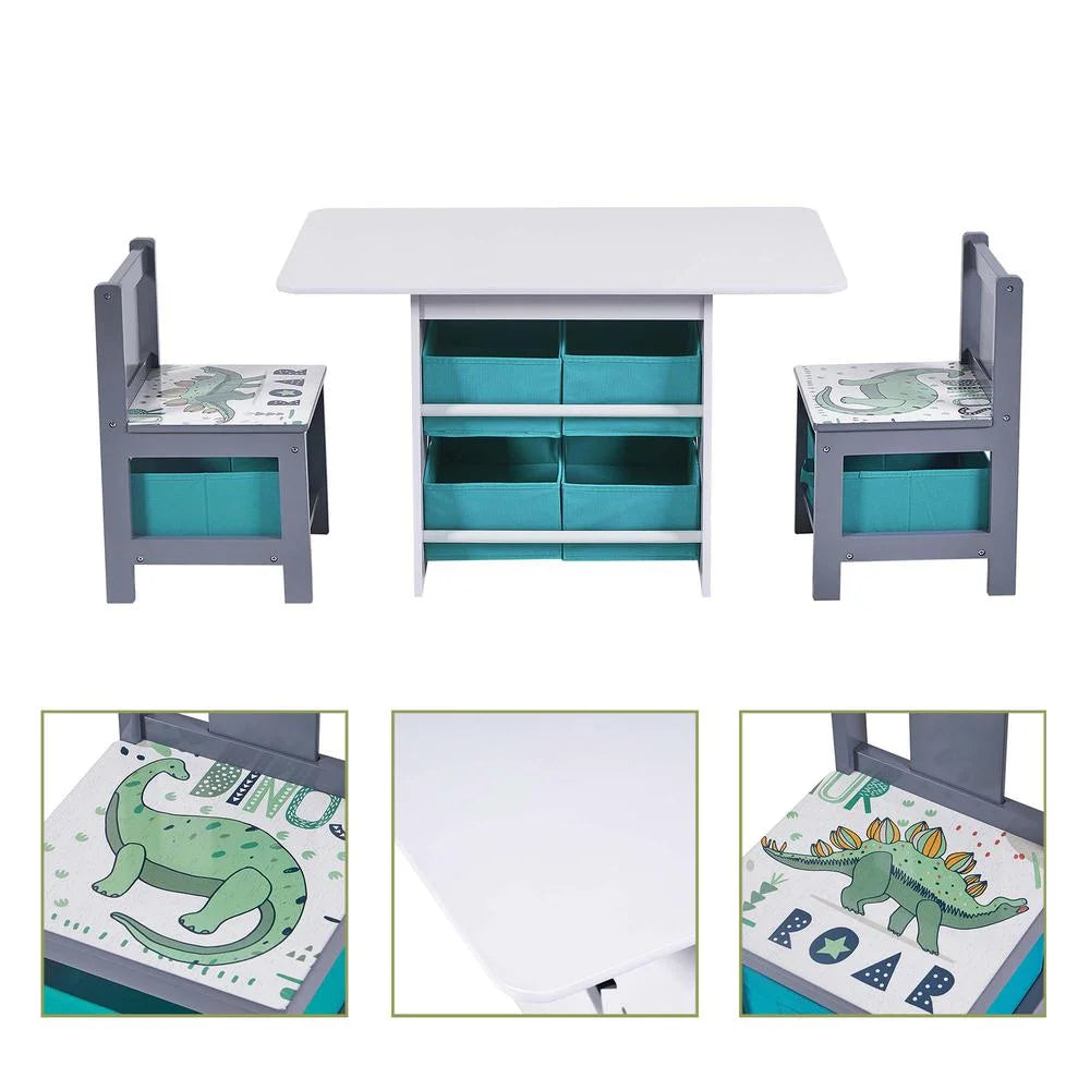 White Blue Gray Engineered Wood Table and Chair Set Z289