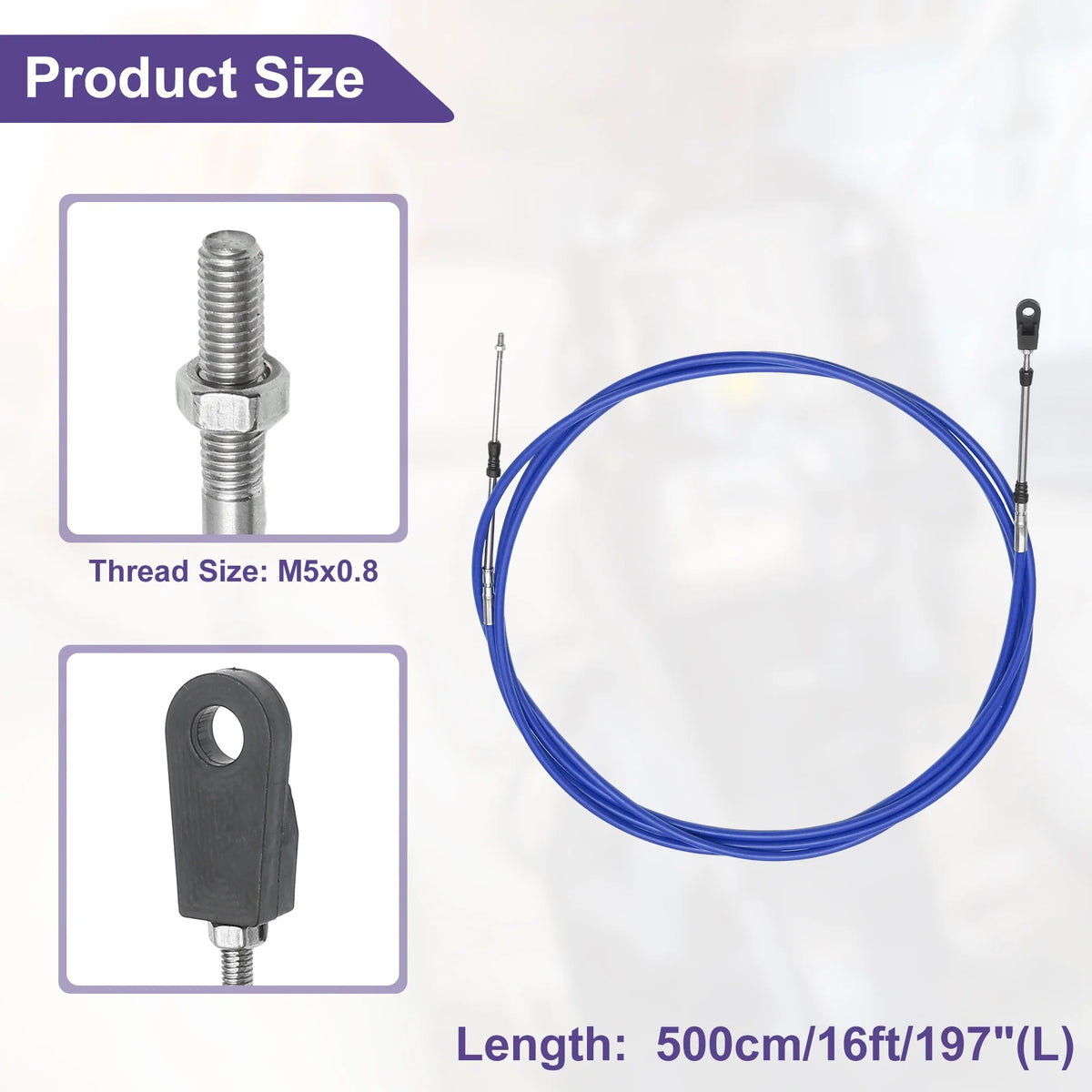 2 Pcs 500cm Marine Boat Throttle Shift Control Cable Blue S54916