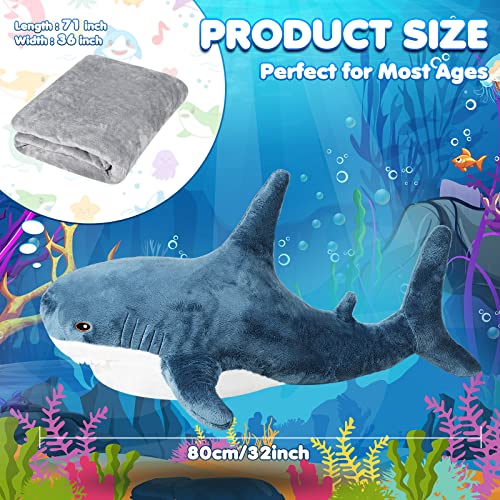 Dark Blue 2 in 1 Shark Plush Toy with Blanket 32 Inch P79956