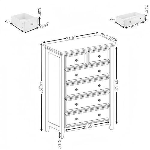 White 6 Drawer Dresser with Metal Handles R134