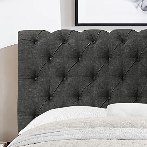 Natural Upholstered Bed Frame with Button Tufting Headboard, Twin H30408