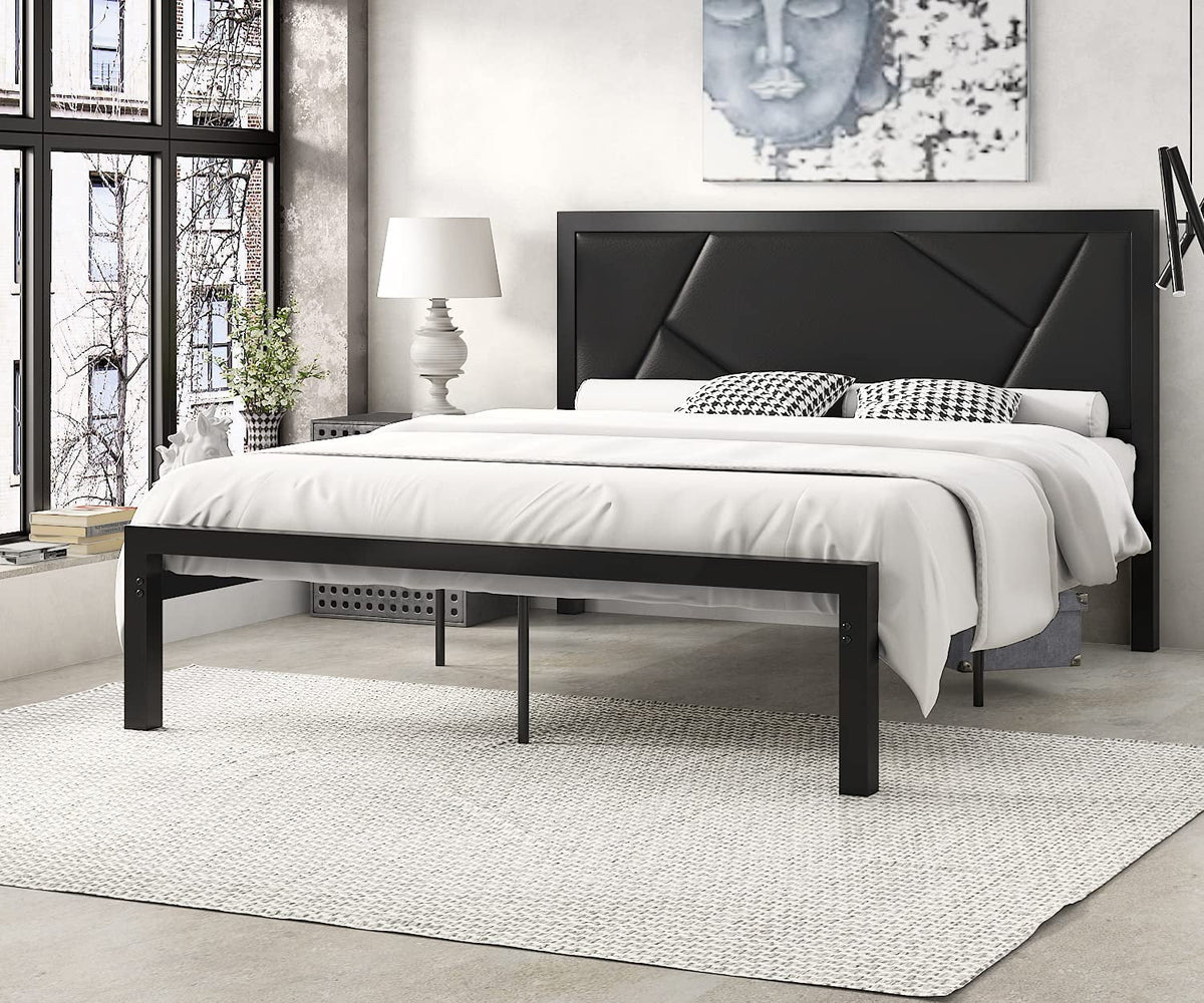 Queen Size Metal Bed Frame with Leather Headboard J87744