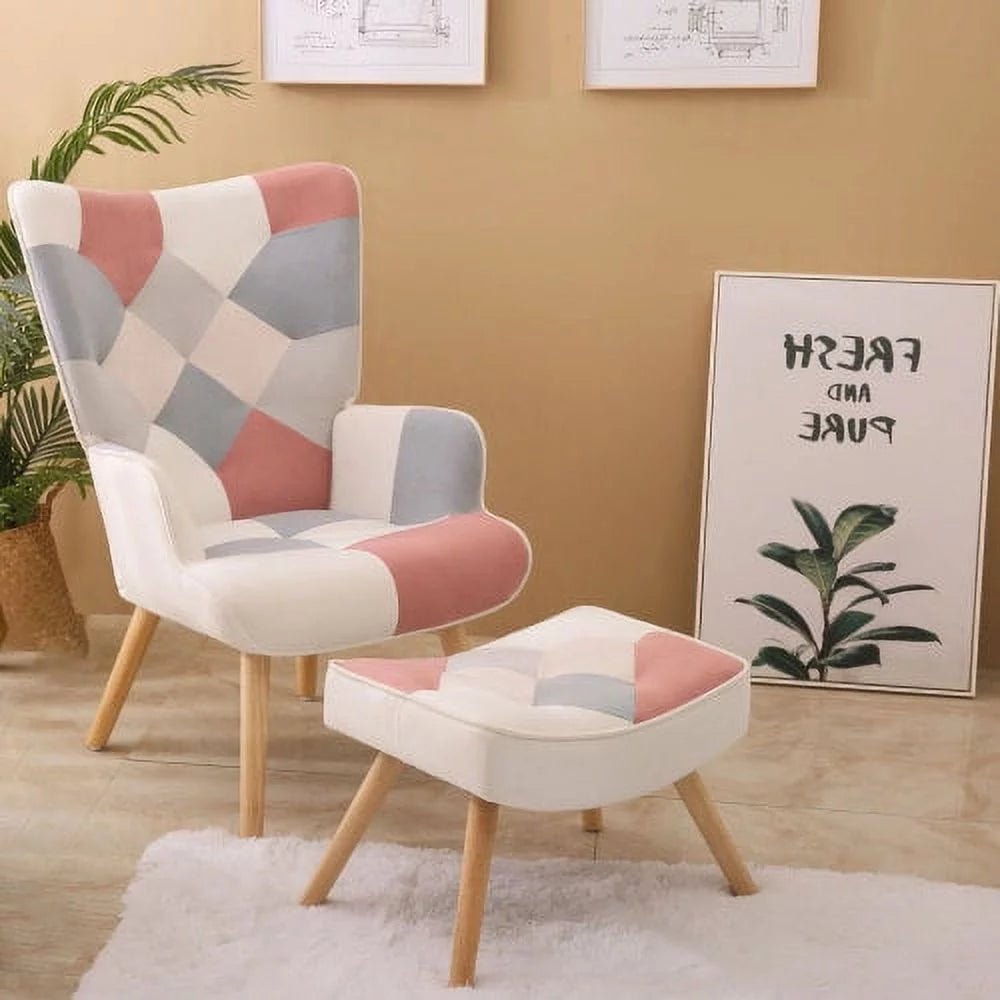 Pink Accent Chair with Ottoman T85906