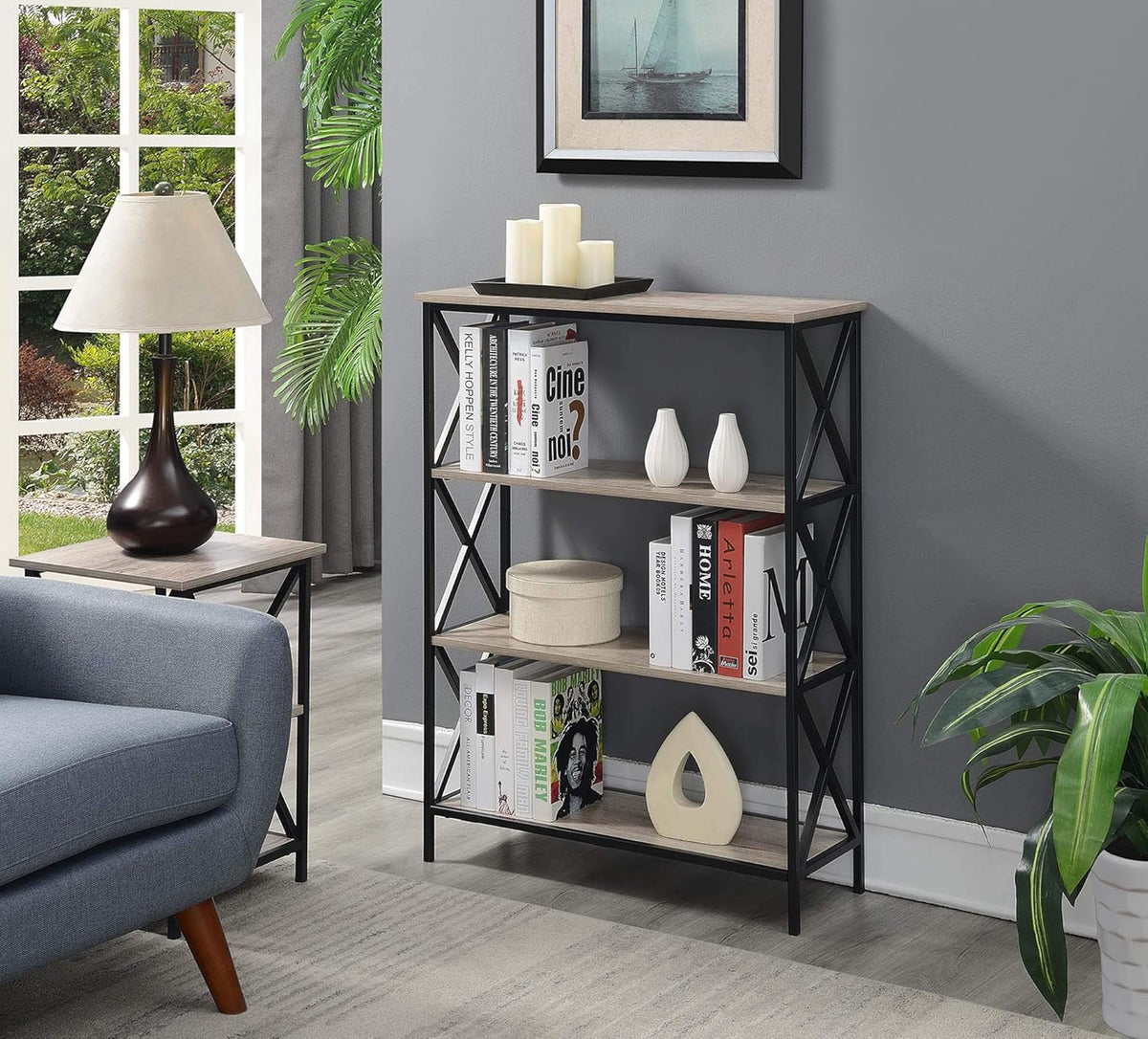 4-Tier Bookcase, Barnwood/Black B68212