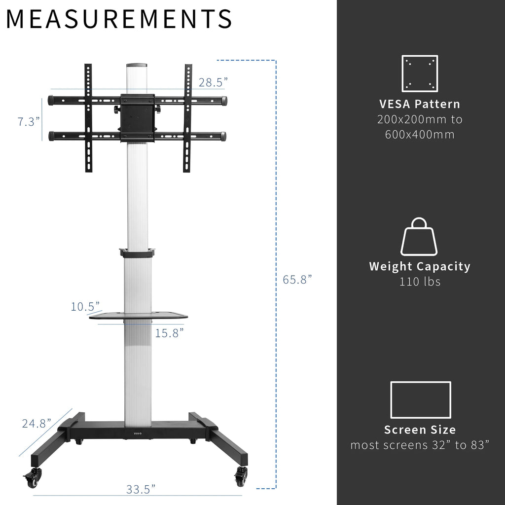 Heavy Duty Mobile TV Cart for 32" to 83" Flat Screen O148