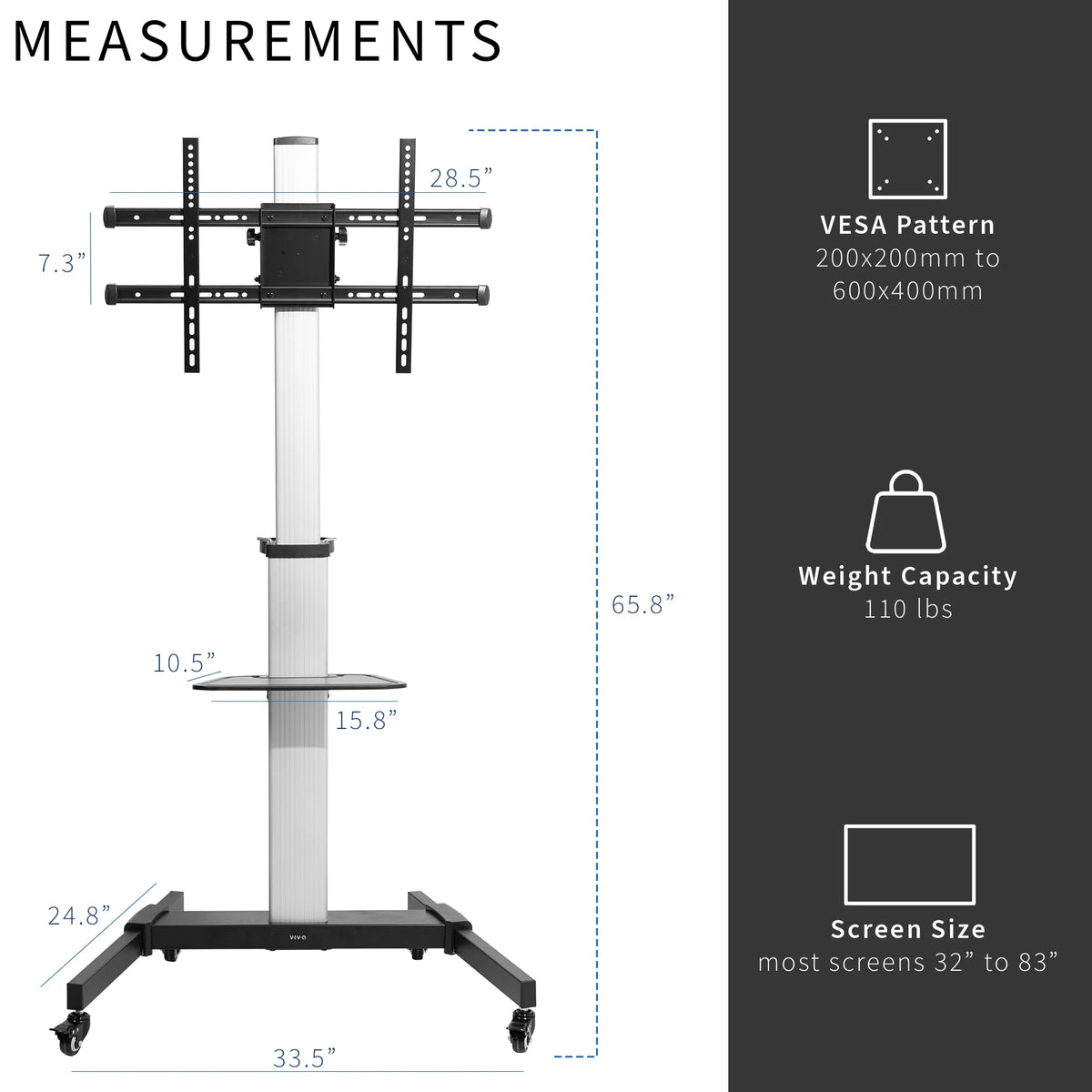 Heavy Duty Mobile TV Cart for 32" to 83" Flat Screen O148