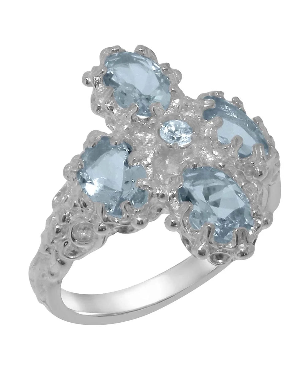 14k White Gold Natural Diamond & Aquamarine Womens Ring W86595