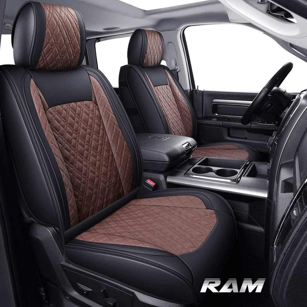 Black-Brown Waterproof Leather Car Seat Covers Full Set Q320078