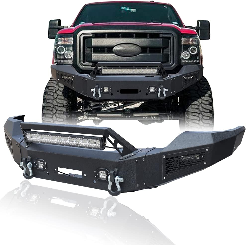 Black Texture Front Bumper with 5 LED Aluminum Lights and Winch Plate I76271