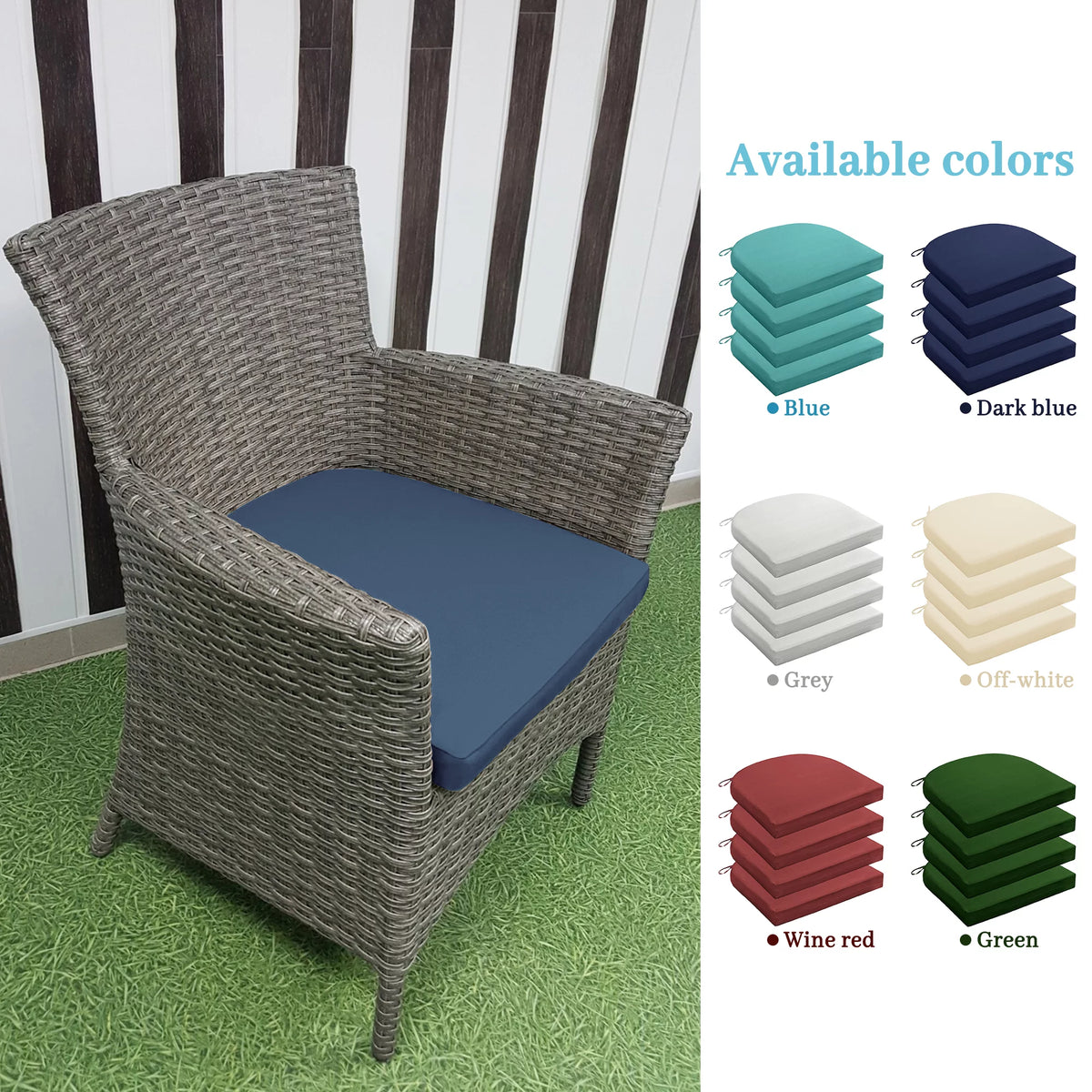 Waterproof Outdoor Seat Cushions Set of 4 Navy Blue X499