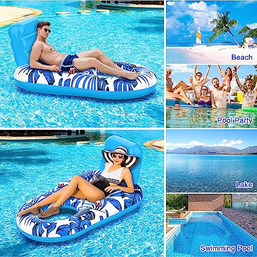 Inflatable Pool Float Lounger with Backrest and Cup Holders P41584