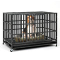 48 Inch Heavy Duty Steel Dog Crate with Wheels and Removable Tray I7837