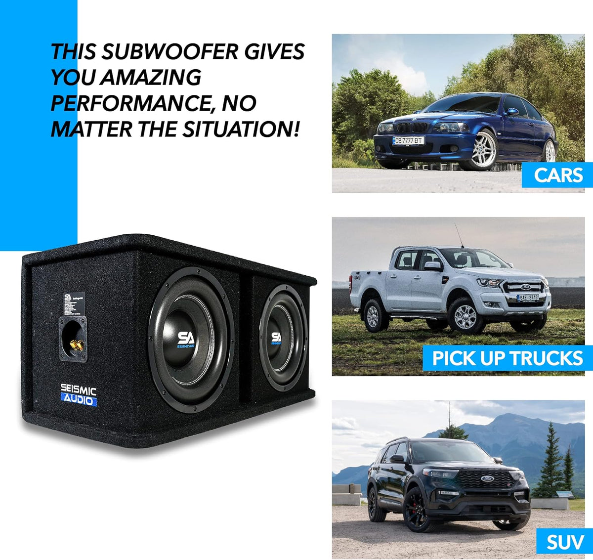 Dual 12 Inch 2400 Watt Car Audio Subwoofer Box Enclosure with Rear Vent L53475
