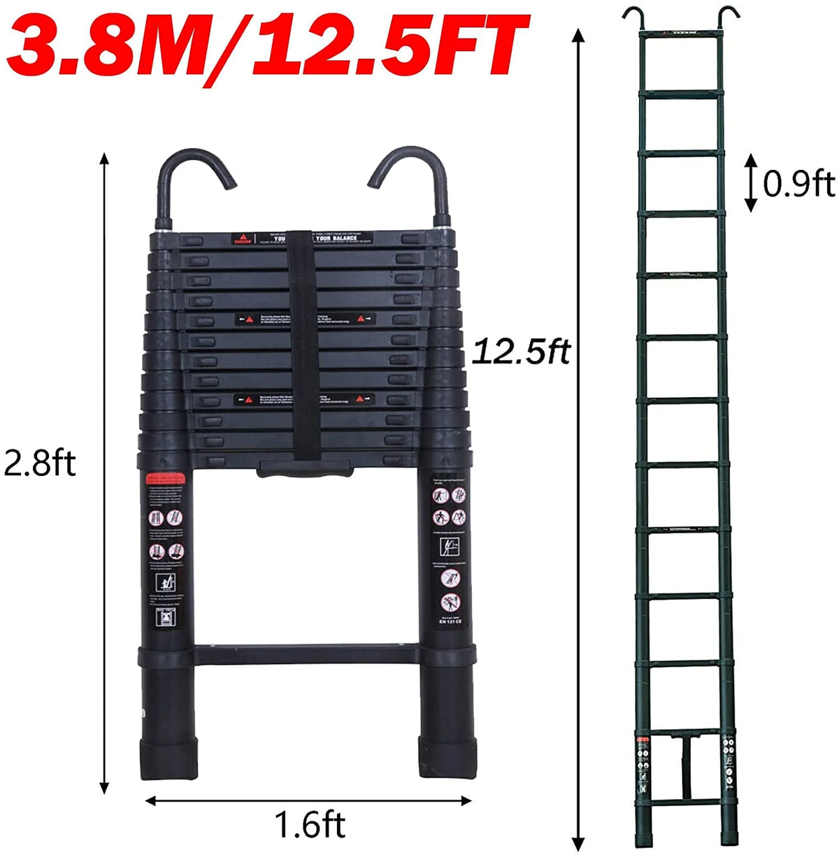 12.5Ft Telescopic Aluminum Folding Ladder Y92150