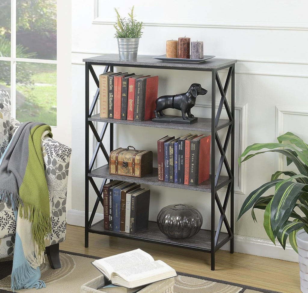 4-Tier Bookcase, Barnwood/Black B68212