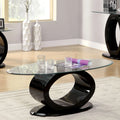 Contemporary Tempered Glass Top Coffee Table with O Shape Base, Black K759488