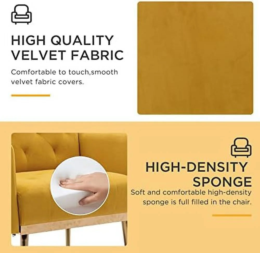 Yellow Velvet Accent Chair with Metal Legs H9678