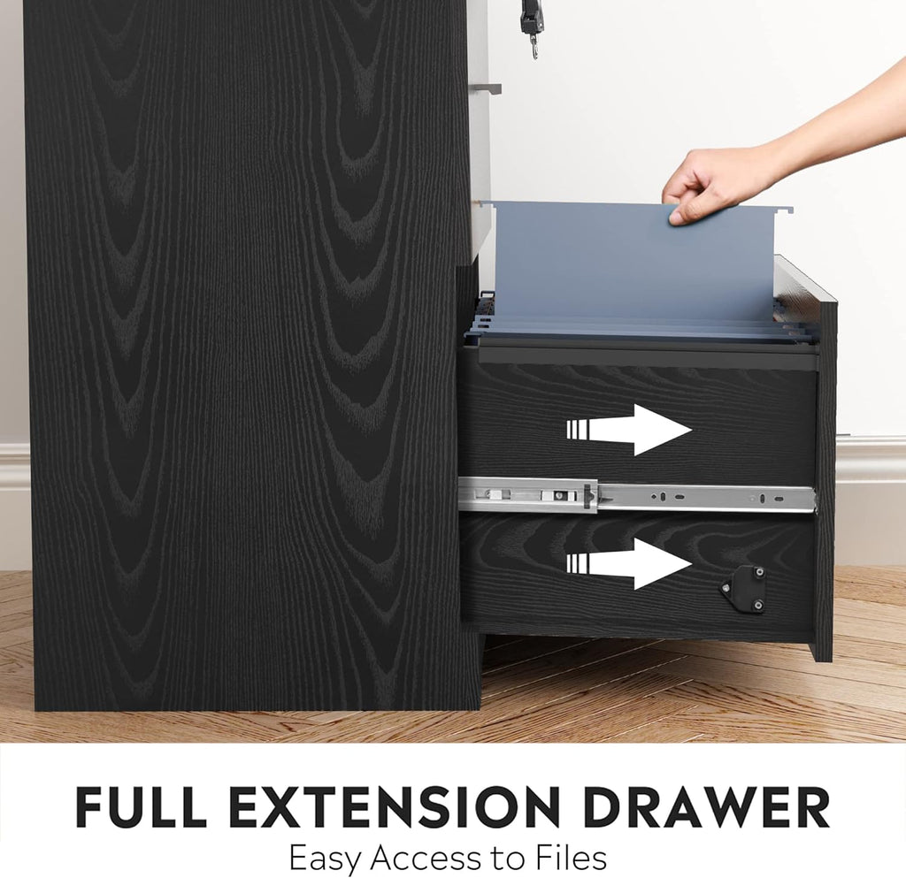 Black 2-Drawer Wood Lateral File Cabinet with Lock K3624