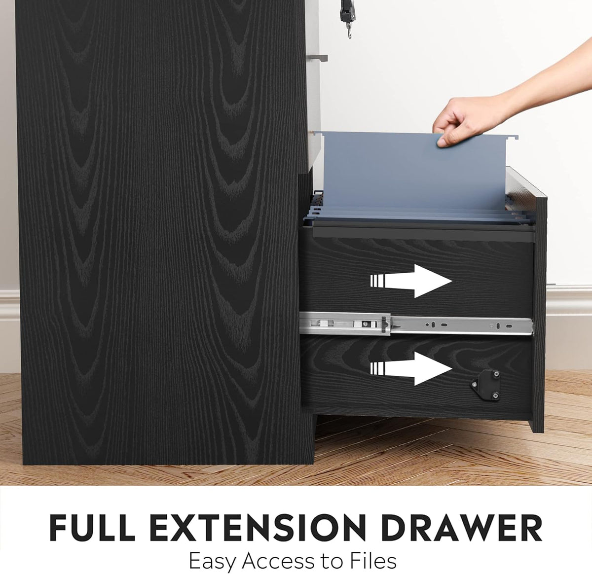Black 2-Drawer Wood Lateral File Cabinet with Lock K3624