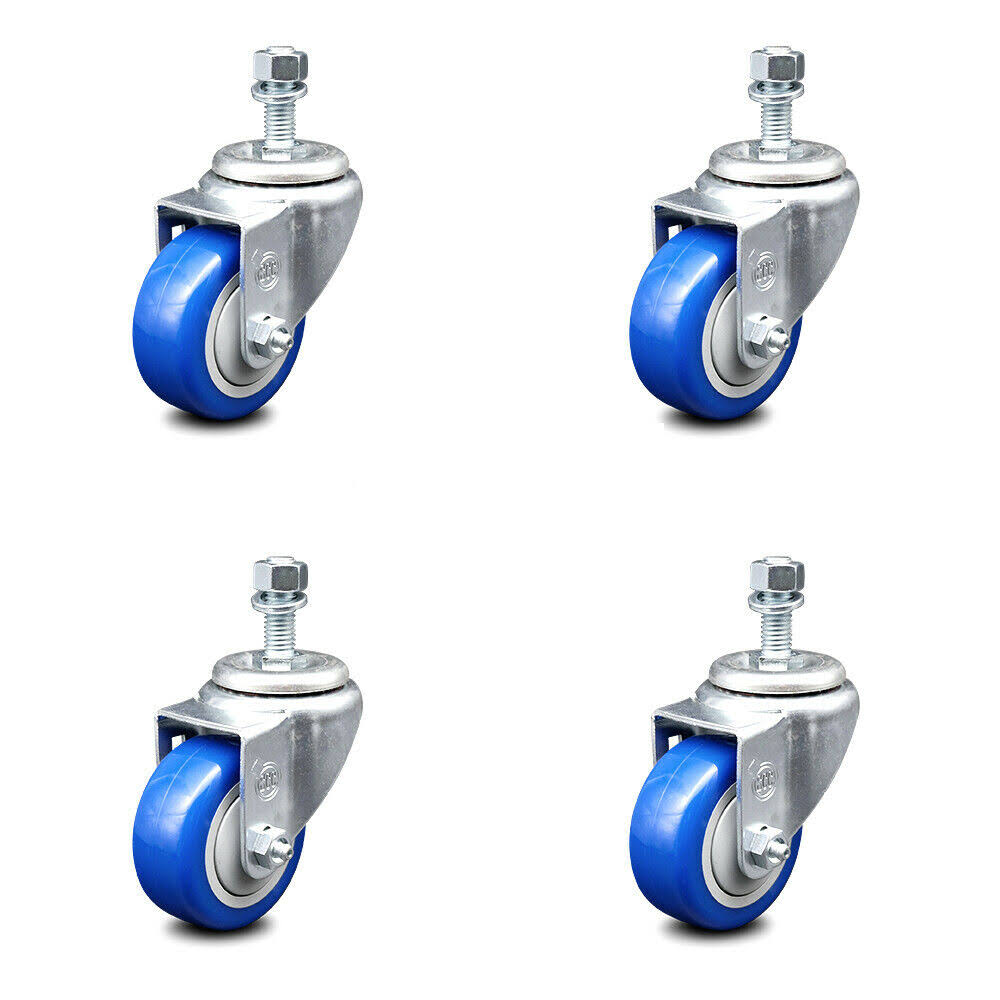 Blue Poly Swivel Caster Set of 4 with 3.5x22 Wheels and 12mm Stem W34102