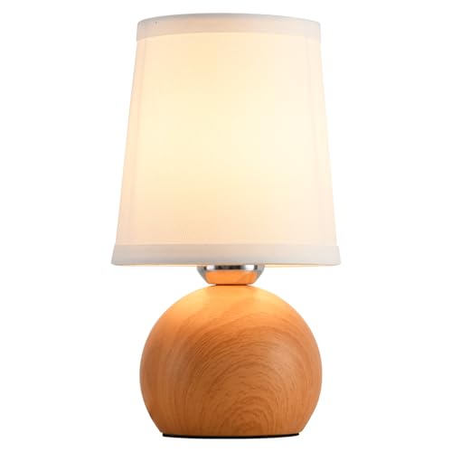 Small Bedside Lamp with Fabric Shade & Wood Finish 10.6" J832
