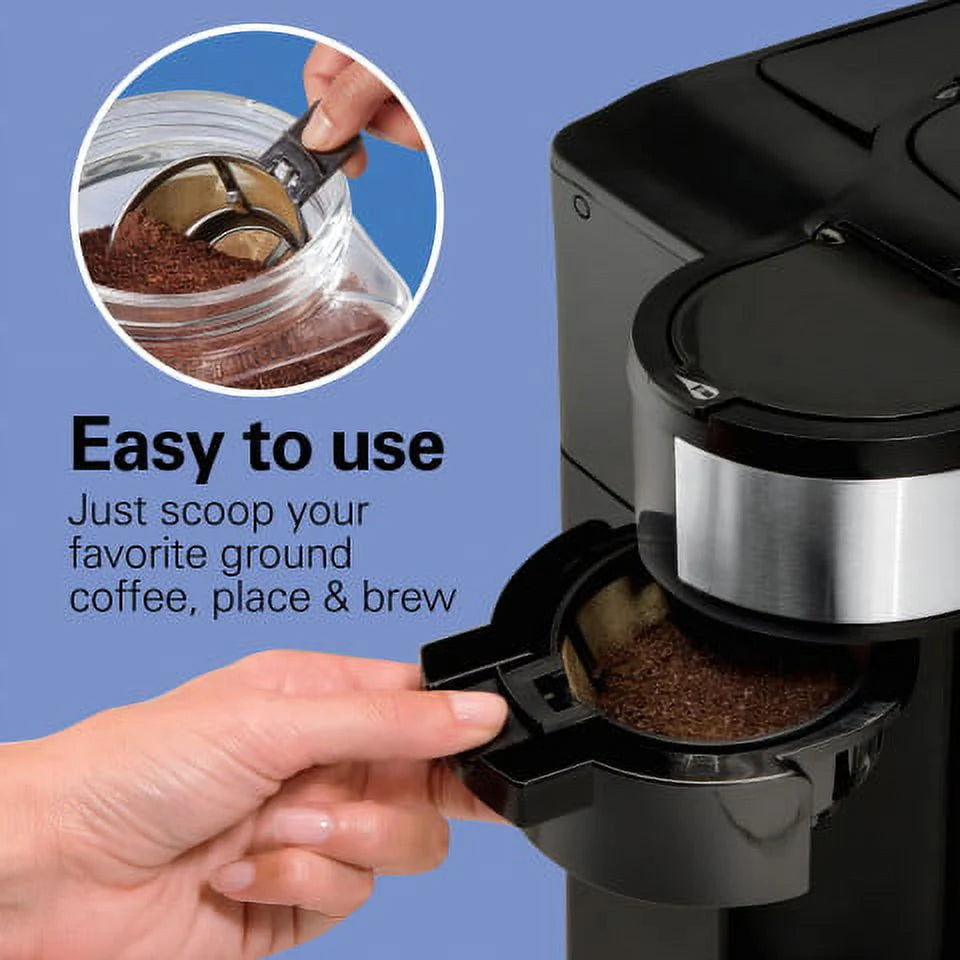 2-Way Coffee Maker, Single-Serve or 12 Cups, Glass Carafe, Black I94483