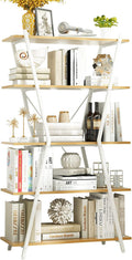 Walnut/Black 5 Tier Rustic Wood Etagere Bookcase with Metal Frame J381277
