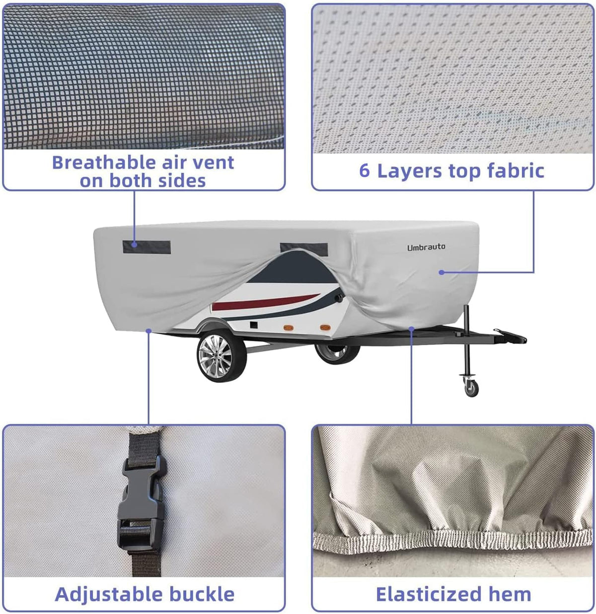 Gray Waterproof Pop Up Camper Cover for 10' - 12' Trailers Y5470