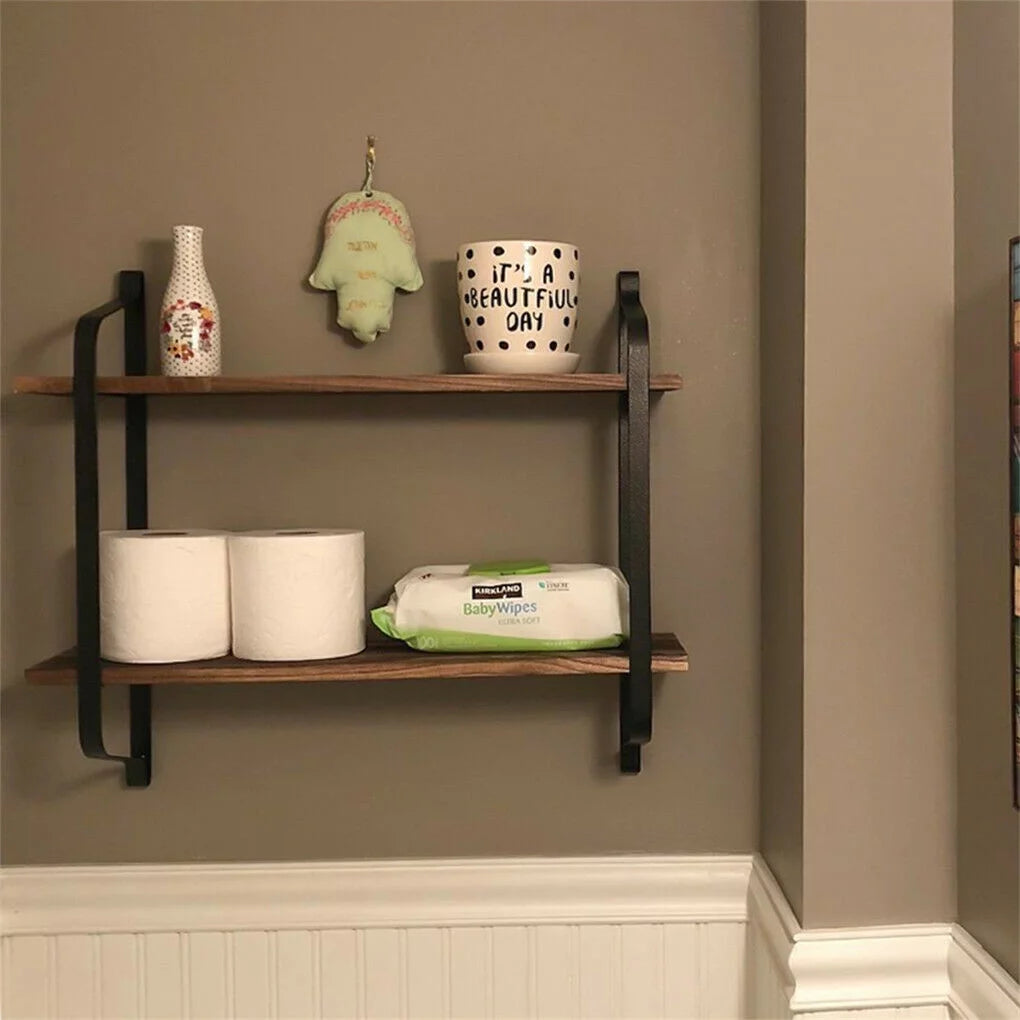 Rustic Industrial Pipe Wall Floating Shelf Wooden Shelving Unit R84837