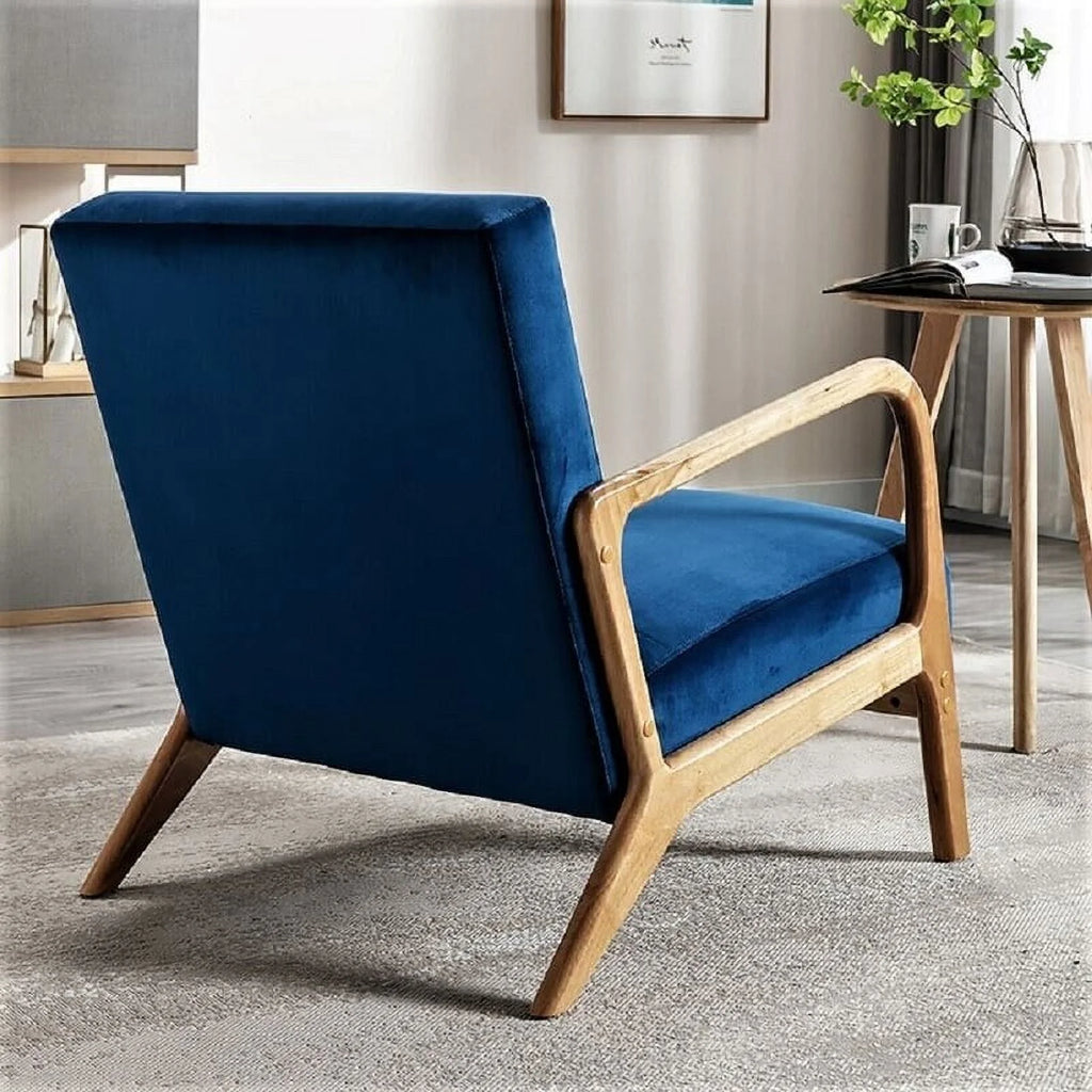 Navy Velvet Wood Armchair I441630